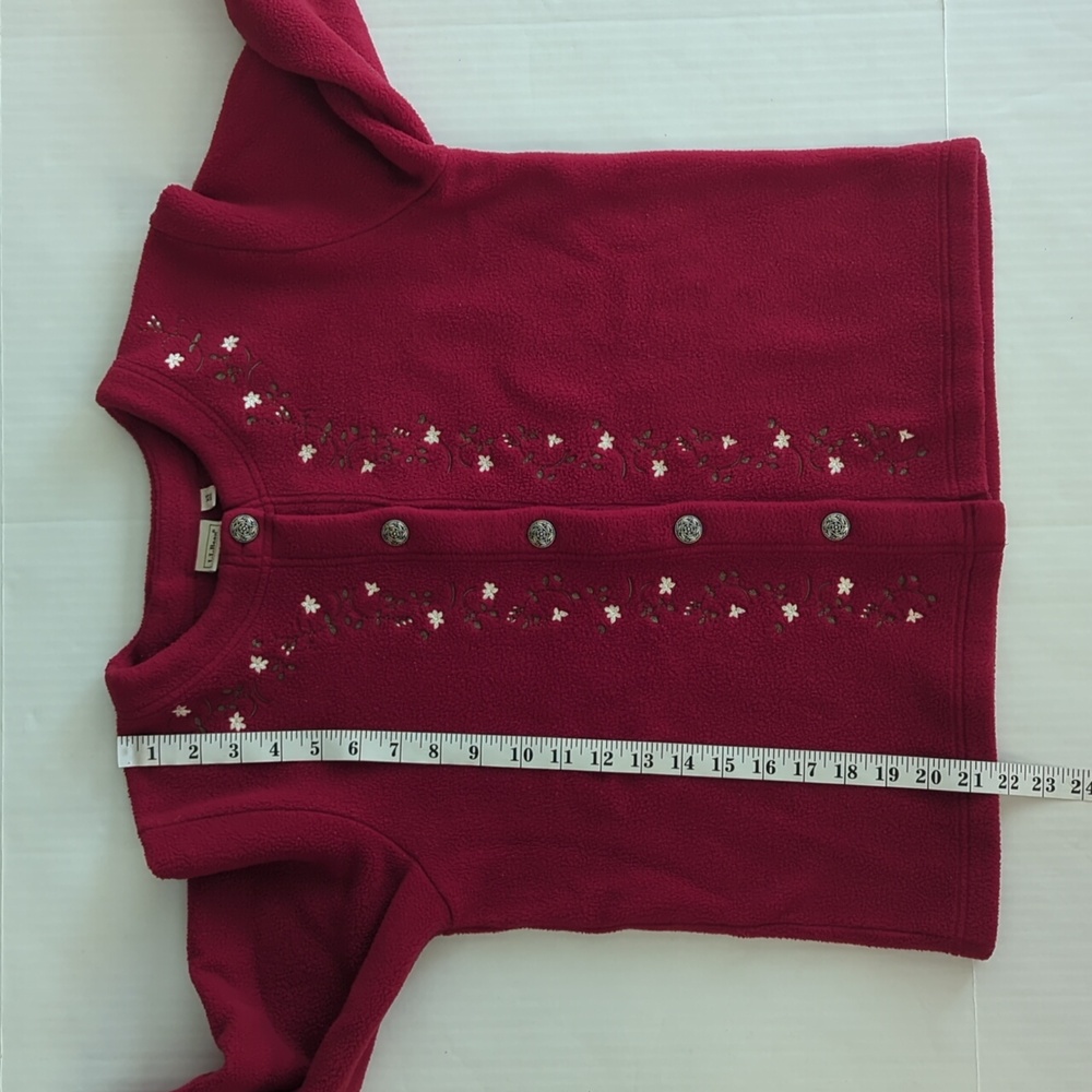 L.L. Bean Fleece Floral Button Up Embroidered Cardigan Sweater XS Regular Red - Picture 15 of 16